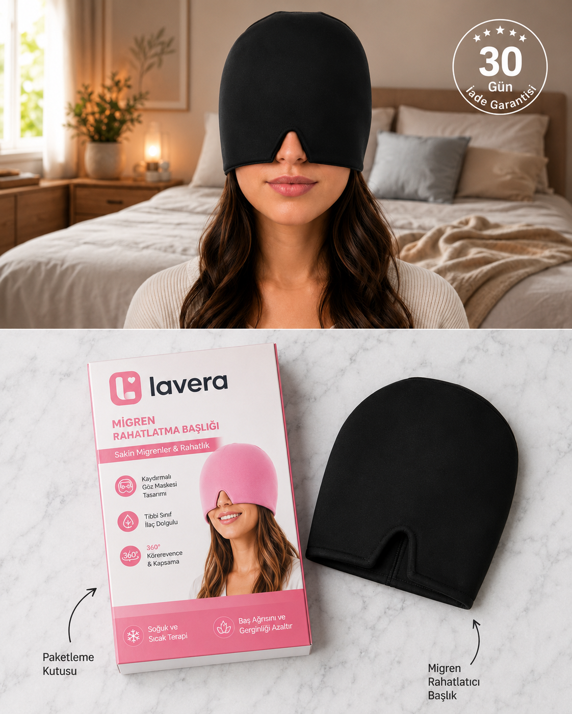 Lavera™ Migren Şapkası – Göz Maskeli Sıcak & Soğuk Terapi